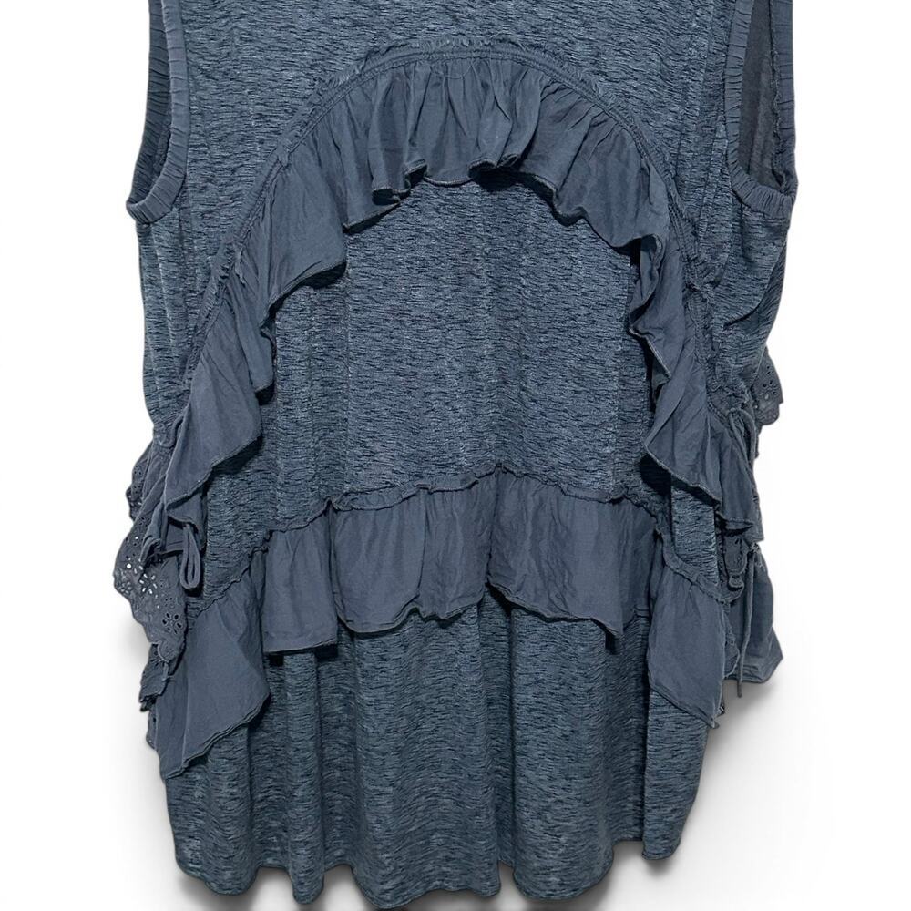 Free People Slouchy Claire Tee Blue Ruffle Tunic Top Large - Picture 5 of 15